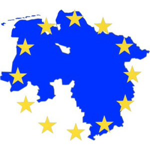 Umrisskarte Niedersachsen blau mit EU-Sternenkranz